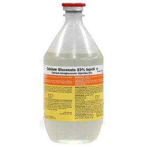 bottle glass with calcium gluconate 23% injection label